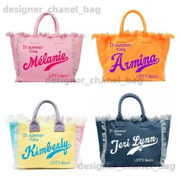 Totes Fashionable Customizable Letter Tassel Canvas Bag Summer Beach Womens Bag Large Capacity Commuting Tote Wedding Gifts T240220