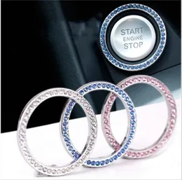 Autodekorationsaufkleber Kristalldiamant Einknopf-Startring Strass Kreis Motor-Start-Stopp-Ring passend für Mercedes BMW thre5548219