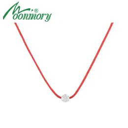Wisiorki Moonmory 925 Sterling Srebrna czerwona linia lin linia Cz Crystal wisior dla kobiet w modnej dekoracji szyi biżuteria prezent świąteczny