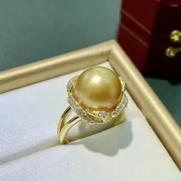 Klusterringar fantastiska naturliga 11-12mm enorma äkta South Sea Golden Bread Pearl Ring 925s Justera