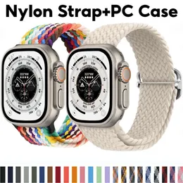 Nylon Strap And PC Case Elastic Woven Bracelet Protective Cover For Apple Watch Series 9 8 7 6 5 Se 4 I Watch 45mm 44mm 40mm 41mm