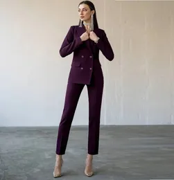 Nowe Purple Women Suits Lady Formal Business Office Tuxedos Mother Wedding Party Specjalne okazje Dwajce damskie spodnie kurtki A59