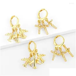 Dangle Chandelier Earrings Polished Gold Hoops 비행기 여성 구리 지르콘 크로스 패션 크리스탈 보석 파티 선물 ERSZ18 D DH6JM