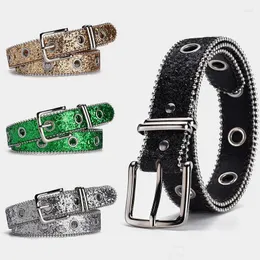 Cintos femininos luminosos diamante cinto y2k decorativo lantejoulas punk ocidental cowboy menina jeans calças pu couro