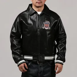 Avirex Black Lapel Leather Jacket Casual Sports Flight Suit, 1975 USA