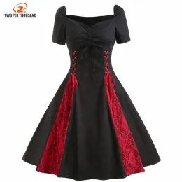 Sukienki s4xl duże rozmiar sukienki 2022 Summer Kobiety Vintage czarna czerwona sukienka w górę Rucha Busta krawat przednie gotyckie tunikowe sukienki Rockabilly