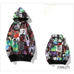 Bapes designerski bluzę męską bapes bluza z kapturem Hoodys zszywanie patchwork pół rękawów kamuflaż Bluzywne bluzy z suwakiem BAP 6415