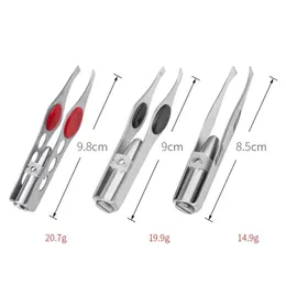 Ferramentas de sobrancelha estênceis led pinças de sobrancelha compõem ferramentas ferramenta de beleza de aço inoxidável com luz inteligente antiderrapante cílios remoção de cabelo dh93g