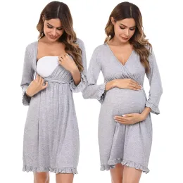 Dresses Nursing Dresses Breastfeeding Maternity Clothes 3/4 Sleeve Pregnancy Dress Ruffle Maternity Gown for Hospital