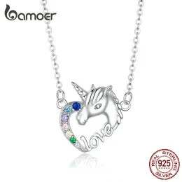 Colares bamoer sorte licorne coração curto neckalce para mulheres gargantilha curta 925 prata esterlina menina collier moda jóias scn348