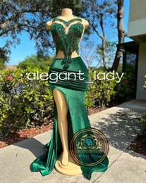 Emerald Green Sparkly Mermaid Prom Party Dresses for Women Crystal Diamond Slit Evening Ceremony Gown Vestido Festas Luxo