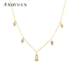 Naszyjniki Andyden 925 Sterling Srebrne złote owale urok Clear Cyrcon Choker Naszyjnik Środkowy 2021 Kobiety moda Fine Jewelry Luksusowy prezent