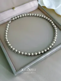 Anhänger Französische Tahiti-Perlenkette, rund, kräftig, leicht, Fritillaria, vielseitig und hochwertig, kleine graue Retro-Perlen