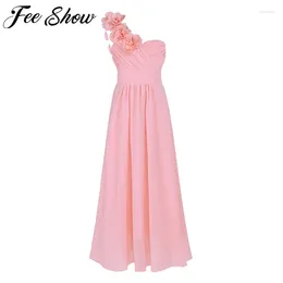 Girl Dresses Arrival Kid Girls Child Flower Chiffon Tulle Lace Dress Party And Wedding Bridesmaid One-shoulder Formal Summer Maxi