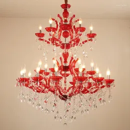 Lustres nórdicos led lustre vermelho pingente luzes luxo candelabro de cristal para sala de jantar círculo pendurado lâmpada decoração de casa luminária