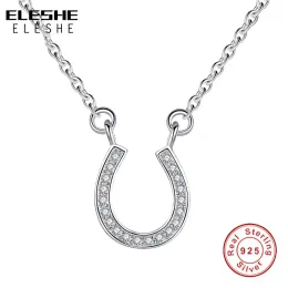 Halsketten ELESHE Mode Neue Glück Hufeisen Anhänger Halskette für Frauen Schmuck Pferd Huf Buchstabe U Zirkonia Halskette Weiblichen Geschenk