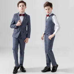 Abiti 2022 Plaid Formale Ragazzo per adolescenti Abiti da sposa Abiti per bambini Set da lavoro Elegante uniforme scolastica per bambini Costumi per bambini grigi