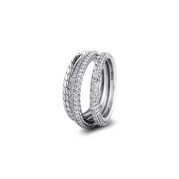 Ringar 100% Real 925 Sterling Silver Triple Band Pave Snake Chain Mönster Ringar för kvinnor smycken bröllop finger ring bague femme