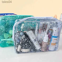 Cosmetic Bags Transparent Cosmetic Bag holographic Star PVC Makeup Bags Beauty Case Travel Make Up Organizer Storage Bath Toiletry Wash Bag YQ240220