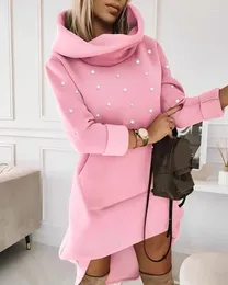 Casual Dresses Elegant For Women Beaded Hooded Sweatshirt Dress 2024 Autumn Winter Spring Fashion Female Clothing