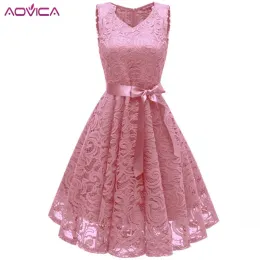 Vestidos aovica 2023 verão novos vestidos de renda feminina floral crochê oco para fora vestido retalhos casual magro vestido de festa de escritório