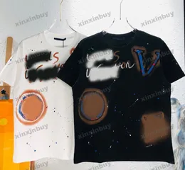 Xinxinbuy Homens designer Tee camiseta Mão desenhada impressão a jato de tinta manga curta algodão mulheres Preto branco azul cinza S-XL