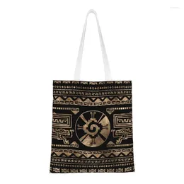 Alışveriş Çantaları Maya Aztek Hunab Ku Bakkal Kawaii Baskı Tuval Alışveriş Omuz Tote Çanta Büyük Kapasite Taşınabilir Çantalar