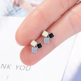 Stud Earrings OL Style Real 925 Sterling Silver Mixed Color Square For Women Young Girls Cute Earring Boucle D'oreille Oorbellen