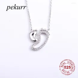 Anhänger Pekurr 925 Sterling Silber Hohl Baby Fußabdruck Halsketten Für Frauen Mutter Kind Paar Füße Warm Schmuck