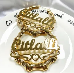 Orecchini in bambù personalizzati Cerchio in acrilico Personalizza Orecchini con nome Personalizza Gioielli Sfilata di moda Orecchini affascinanti Regalo in oro 2009237368440