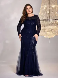 Party Dresses XUIBOL Plus Size Elegant Long Sleeves Sequin Evening For Women Mermaid Formal Bridesmaid Maxi Prom Dress Gown