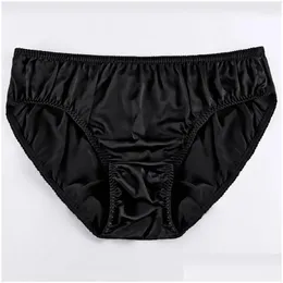 Underpants de alta qualidade calcinha de seda homens cor sólida sem costura roupa interior respirável cetim briefs sexy meados de cintura lingerie gota entregar otjf5