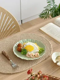 Plates hushåll med solid färg rund keramisk matplatta japansk spetslättnad västerländsk efterrätt maträtt födelsedagsfest bordsartiklar