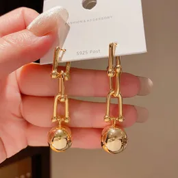 European and American metal horseshoe chain ball pendant long earrings women's retro temperament electroplated gold earrings