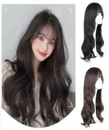 Synthetic Wigs AILIADE Long Black Wig With Bangs For Women Heat Resistant Wavy Daily Use Cosplay Party Natural Tobi227280156