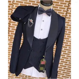 Men's Suits Jacquard Men 3 Pieces Costume Mariage Homme Shawl Lapel Blazer Pants Vest Male Tuxedos Groom Wedding Dress Outfits