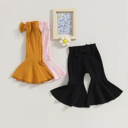 Trousers Toddler Baby Girls Flare Pants 3-Pack Coton Soft Ribbed Bell Bottoms Bowknot Elastic Waist