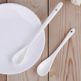 Tea Scoops Ceramic Spoons Long-short White Porcelain Coffee Soup Sugar Dessert Cutlery