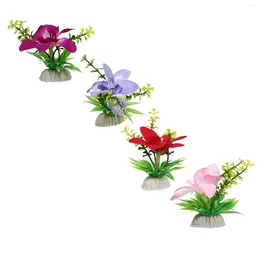 Flores decorativas 4 peças decoração de sushi flor enfeites de plástico plantas aquáticas falsas suculentas vivas