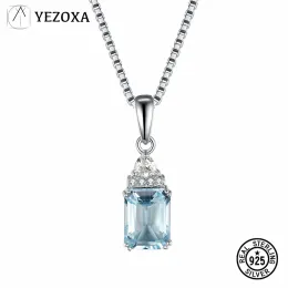 Ciondoli YEZOXA Collana con pendente in argento sterling 925 con topazio azzurro autentico da 1 ct per donna senza catena