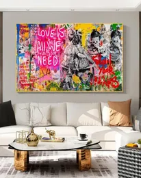 Бэнкси Art Love Is All We Need Картины маслом на холсте Граффити Wall Street Art Плакаты и принты Декоративная картина Home Decor1124302
