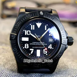 Новые 45 мм Date Seawolf A1733010 Черный циферблат с автоматическим PVD-покрытием Черный стальной корпус с резиновым ремешком Высококачественные спортивные мужские часы Hello watch195A