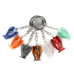 Keychains Reiki Healing Natural Semi Perious Stones Angel Shaped Pendant Energy Keychain 절묘한 보석 배낭 액세서리 선물