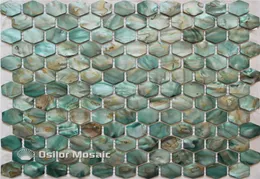 Tingido cor verde 100 natural chinês concha de água doce mãe de pérola mosaico para kithenwashroom decoração parede azulejo hexago7176992