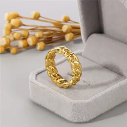 Anel de corrente robusta preenchido com ouro 14k para mulheres meninas anel de ligação cubana moda bohe joias 2024