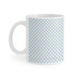 Muggar Kontrollera II-Baby Blue White Mug Milk Tea Print 11 Oz Coffee Cup Checkerboard Mönster Squares Square