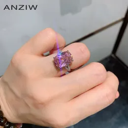 Anelli ANZIW Anello di fidanzamento classico semplice in argento sterling con taglio a cuscino creato in laboratorio con zaffiro rosa per gioielli da donna, regali regolabili