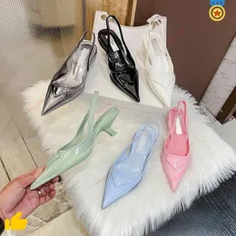 Dress shoes with triangular large logo women's low heel sandals, pointed imported sheepskin padding 3cm high heel shoes with dust bags fashion shoes
