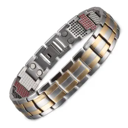 Pulseiras Magnéticas Pulseira de Titânio Homens Saúde Energia Germânio Masculino Goldcolor 15mm Alto Ímã Jóias Benefícios Artrite Antialérgica