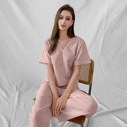 Women's Sleepwear 2024 Spring Bamboo Joint Cotton Light Luxury Thin Home Fury Loose And Hanging Feeling Lacing High End Set Short Sleeve